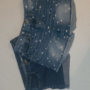 Short Shorts 2 pair lot stretch blue jean size 14 star print cuff dark wash